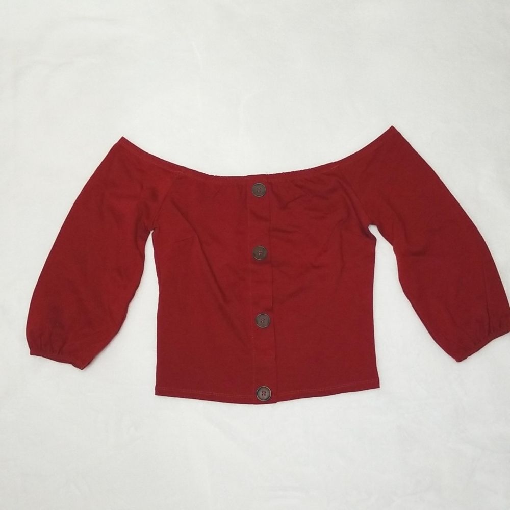 NWOT. Never worn. Red, buttin down crop top.